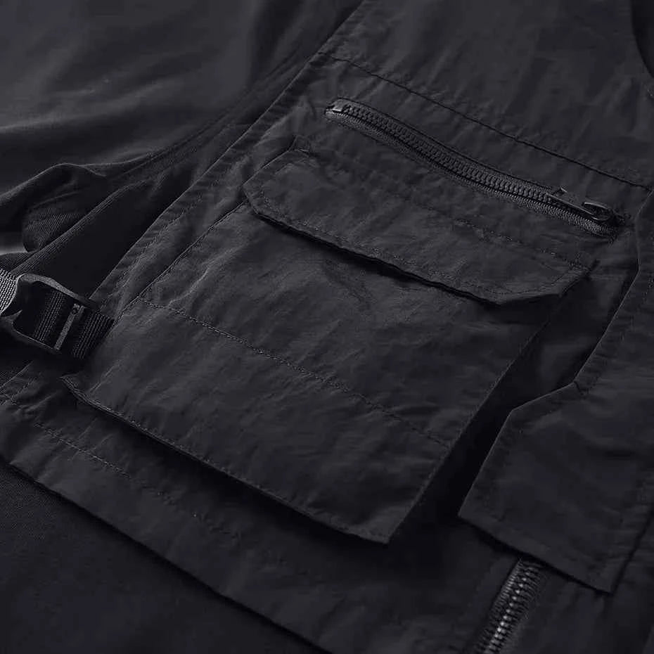 Black Color Half Vest Pockets T-Shirt