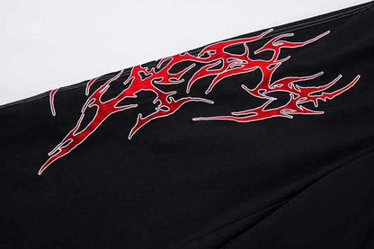 Flame Embroidery Straight Leg Pants