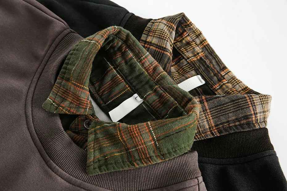 False Two Pieces Plaid Pullover Sweatshirt