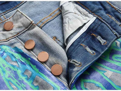 SAVAGE Letters Lightning Ripped Pants