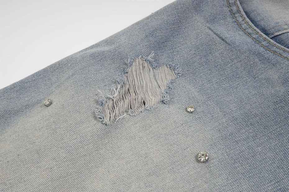 Rhinestone Denim Ripped Shorts
