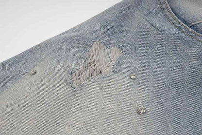 Rhinestone Denim Ripped Shorts