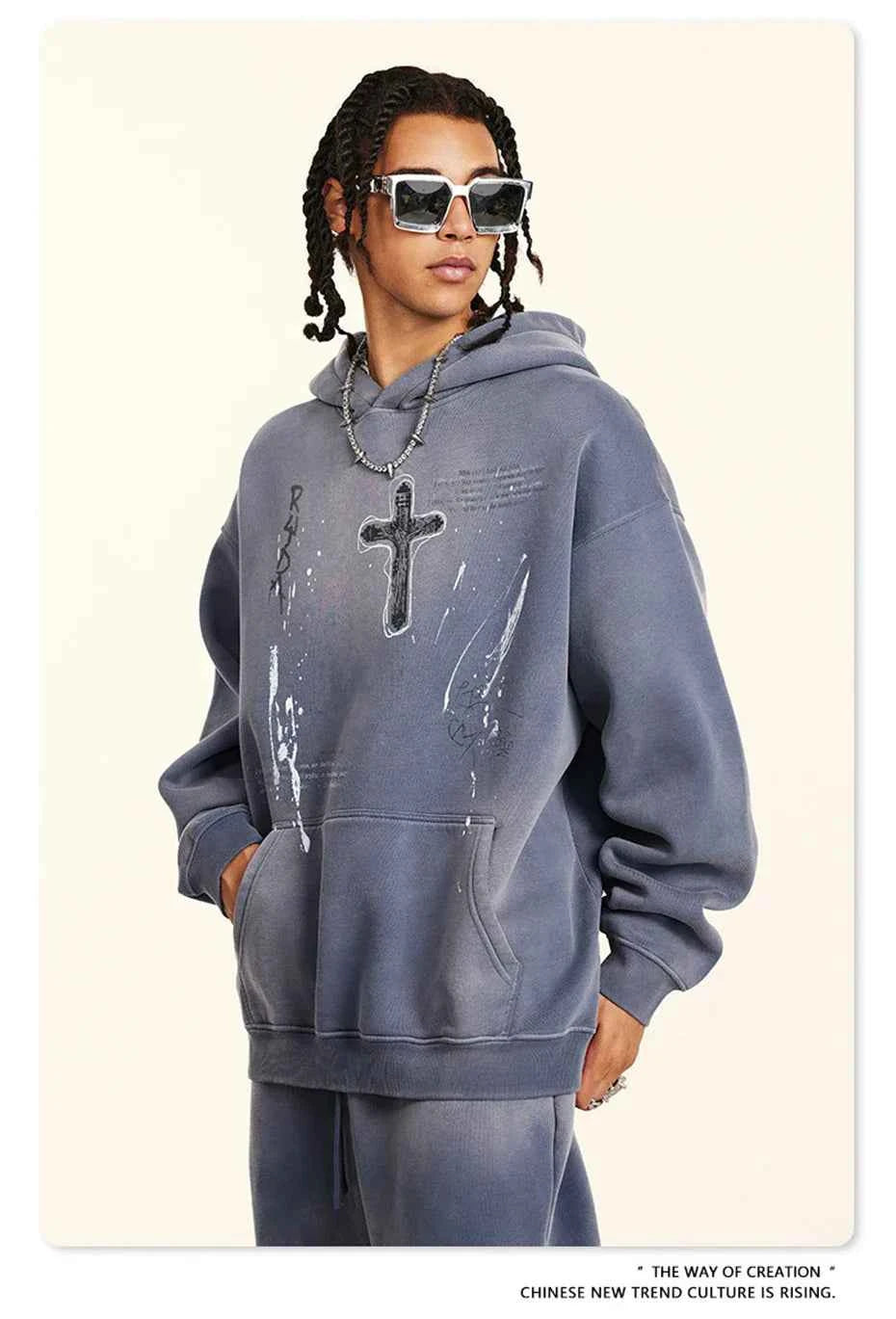 Crucifix Cross Graphic Pullover Hoodie