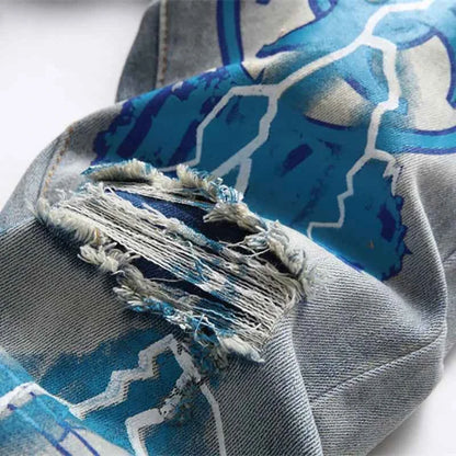 SAVAGE Letters Lightning Ripped Pants