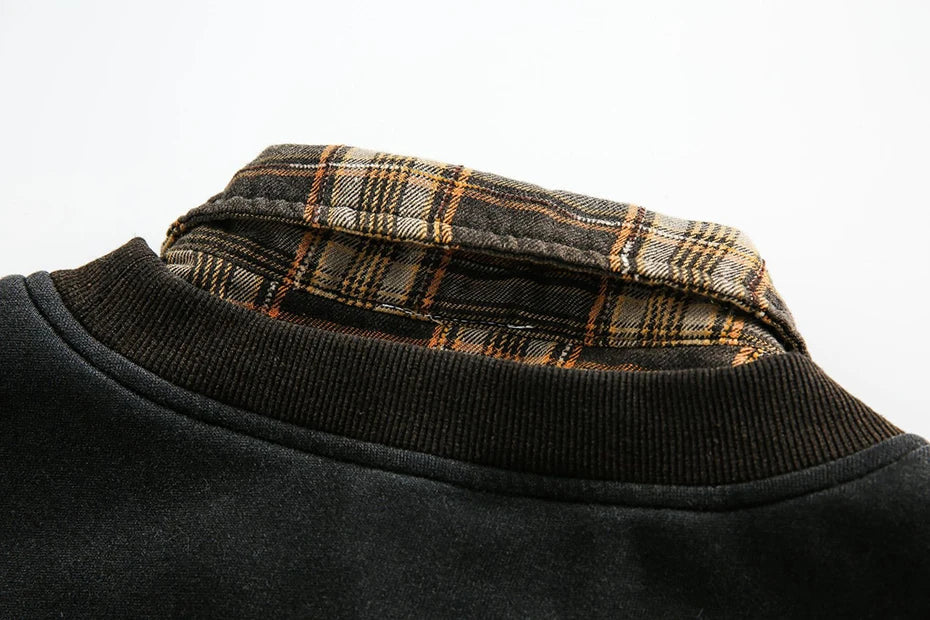 False Two Pieces Plaid Pullover Sweatshirt - Sneakernational