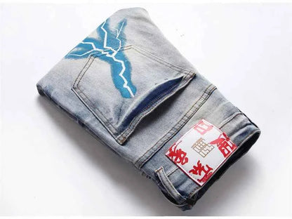 SAVAGE Letters Lightning Ripped Pants