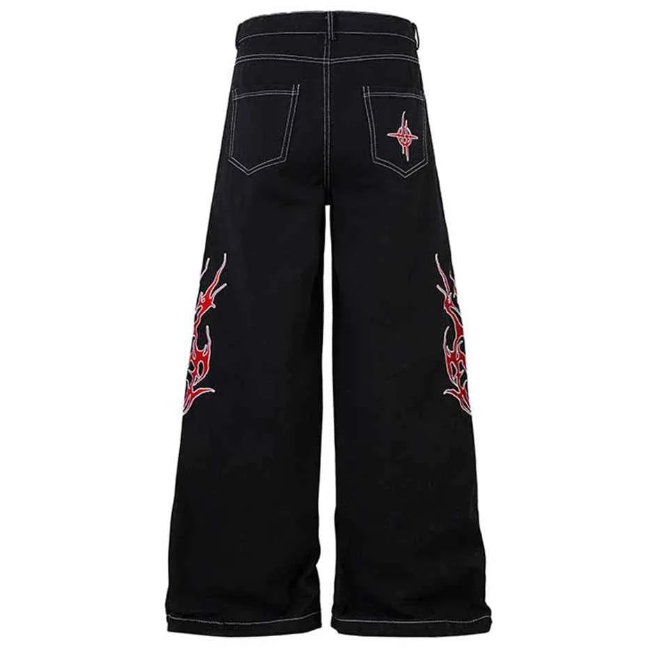 Flame Embroidery Straight Leg Pants