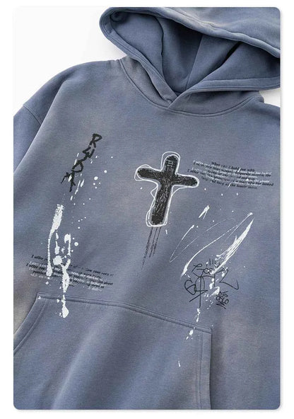 Crucifix Cross Graphic Pullover Hoodie
