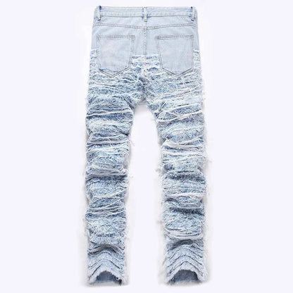 Light Blue Fringe Destroyed Pants
