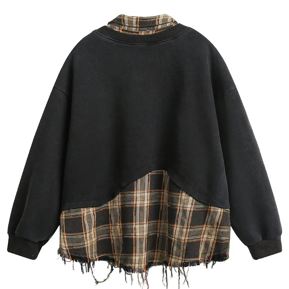 False Two Pieces Plaid Pullover Sweatshirt - Sneakernational