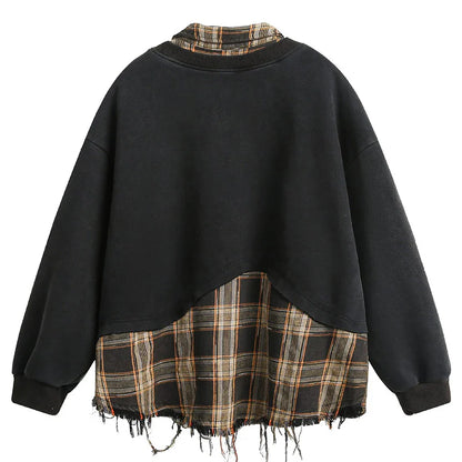 False Two Pieces Plaid Pullover Sweatshirt - Sneakernational