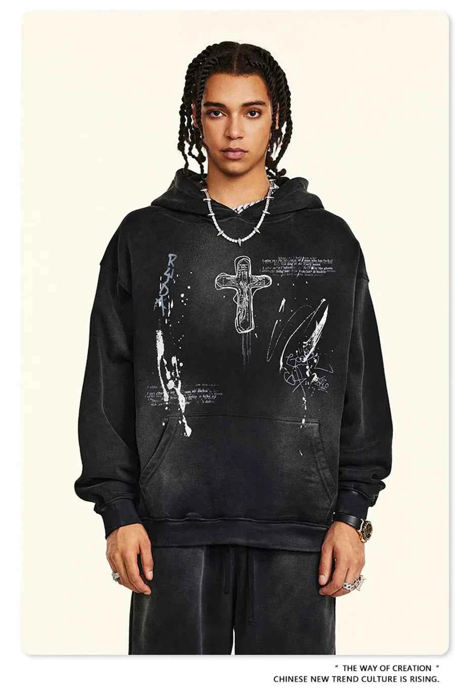 Crucifix Cross Graphic Pullover Hoodie