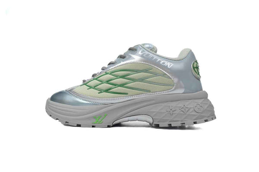 Custom LV Discovery Lace Up White Silver Green