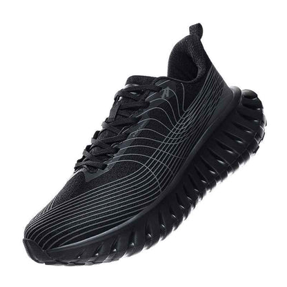 Swag Chic black sneakers with modern wave design and thick cushioned sole for comfort