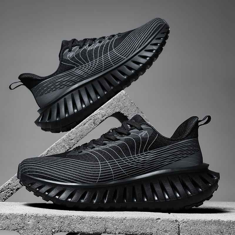 Black Swag Chic sneakers with futuristic design and thick textured soles for comfort and style