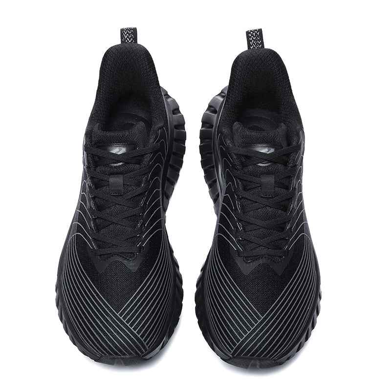 Swag+Chic black sneakers with sleek striped design and lace-up closure for casual wear