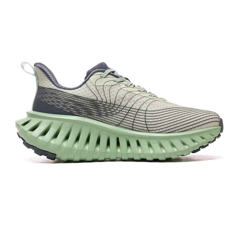Swag Chic green and gray sneakers with unique ventilated sole design and lace-up closure